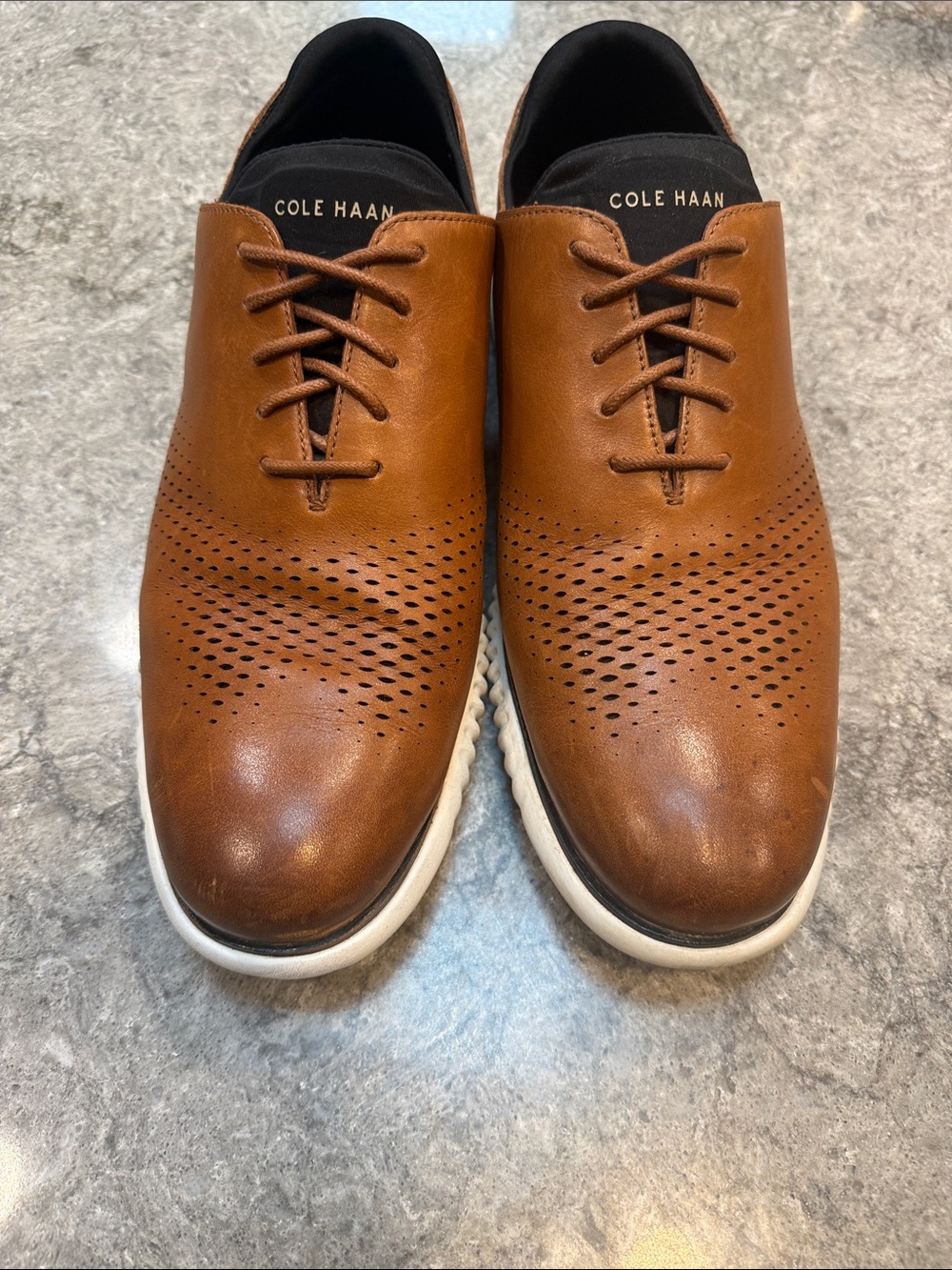 Cole Haan Tan/Brown Perforated Leather Lace-Up Oxfords